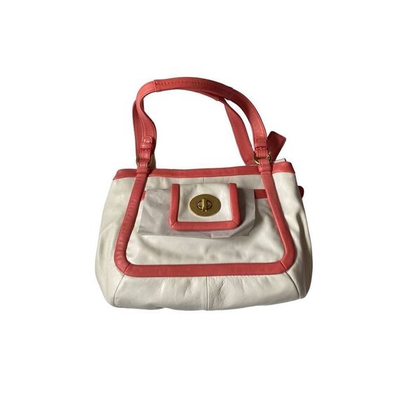 New in box, coach, cricket, leather, white, and coral satchel bag ￼A099813601 - Picture 3 of 14